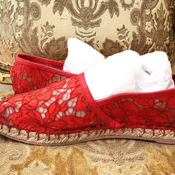 VALENTINO GARAVANI MESH LACE FLORAL RED ESPADRILLES SIZE: 39 - Picture 6 of 10